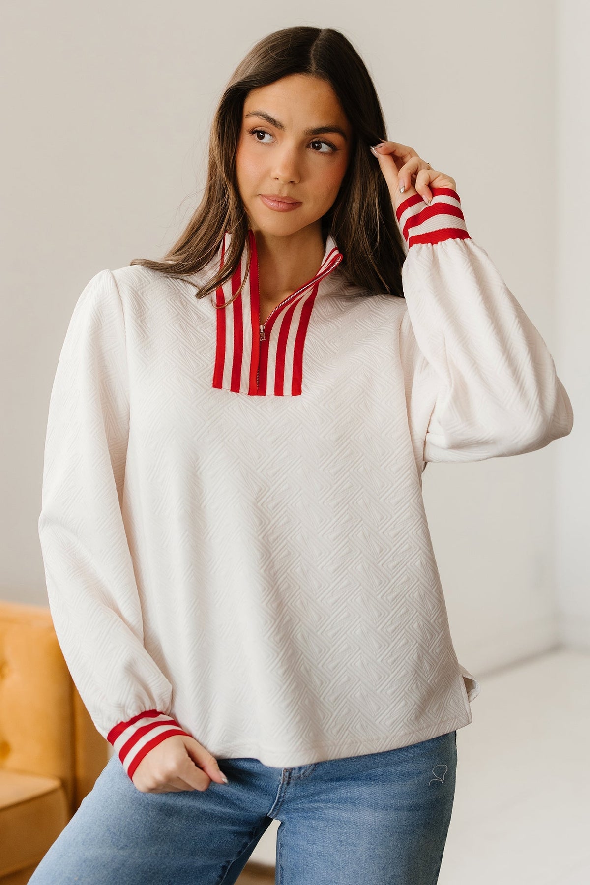Threaded Pear Danna Zipped Collar Pullover Top