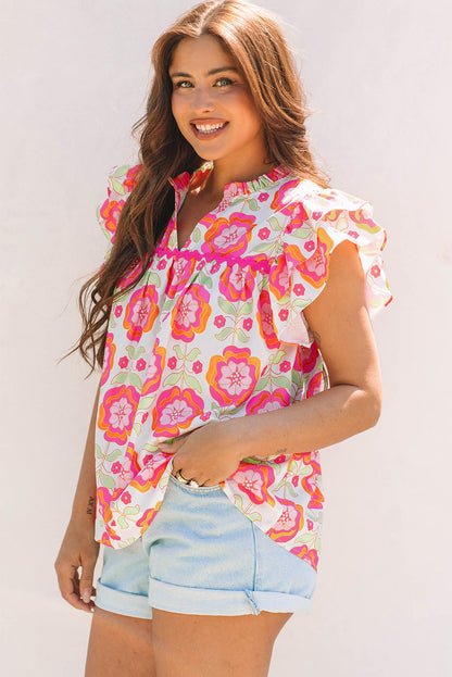 Threaded Pear Mikaela Ric-rac Trim Split Neck Loose Blouse