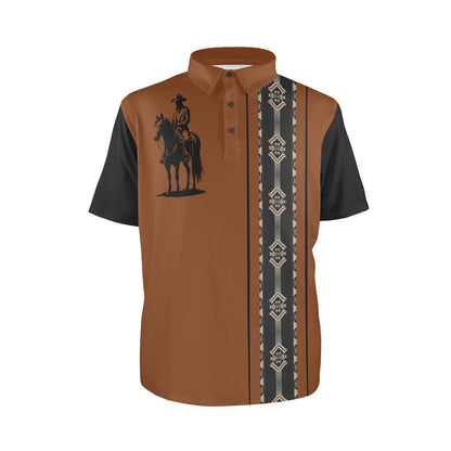 Baha Ranch Brown Aztec Cowboy Western Polo Shirt