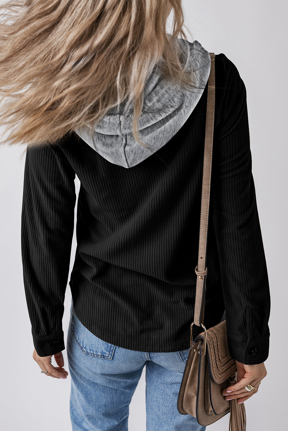 Threaded Pear Isabella Hooded Drawstring Corduroy Shacket