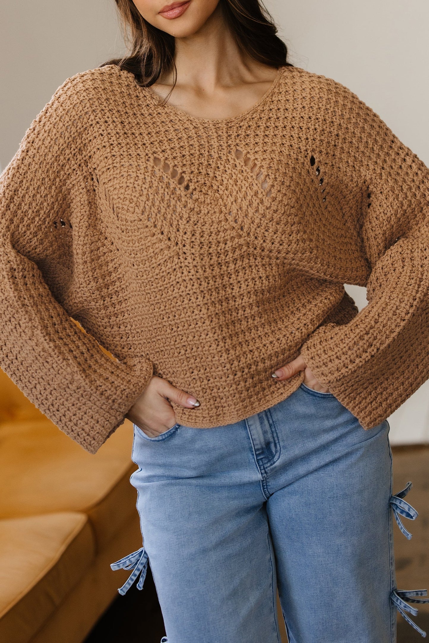 Threaded Pear Ivy Sleeve Loose Pullover Sweater