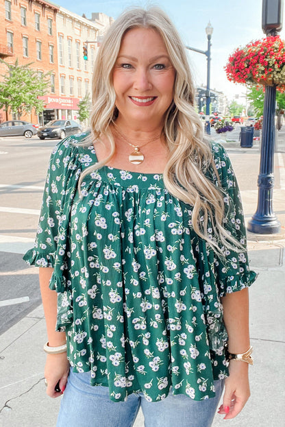 Threaded Pear Adelynn Square Ruffled Trim PLUS Blouse