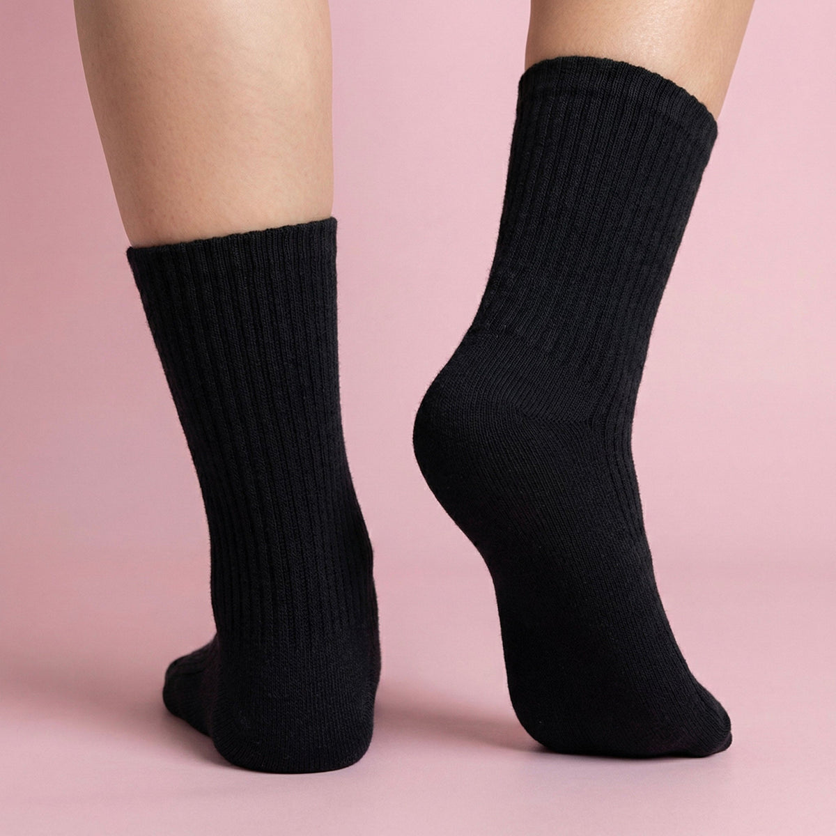 Anna-Kaci Women's 3-Pair Ribbed Crew Socks Set Soft Stretch Knit Fabric Minimal Everyday Comfort Socks