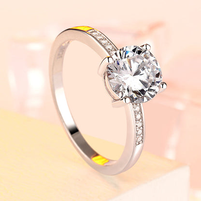 Authentic 925 Sterling Silver Engagement Ring | Classic Solitaire Wedding Band for Women | Sparkling Cubic Zirconia Promise Ring | Elegant Anniversary Jewelry Gift