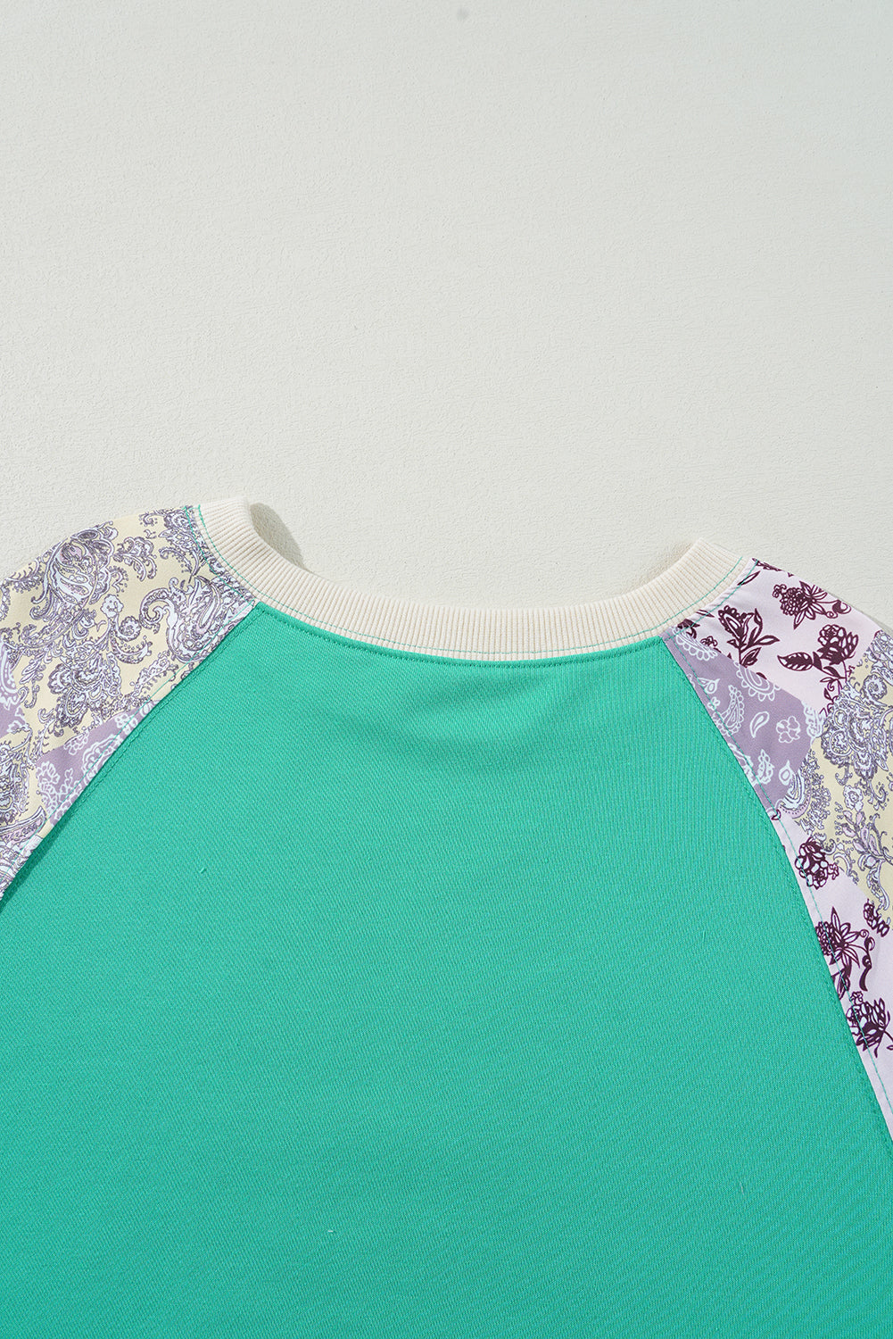 Threaded Pear Sky Blue Plus Size Plaid Floral Patchwork Raglan Sleeve Sweatshirt
