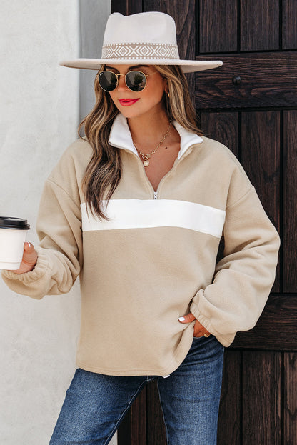 Threaded Pear Nicole Colorblock Patchwork Zipped Pullover