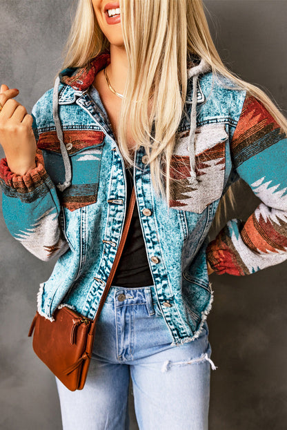 Threaded Pear Emily Print Frayed Hem Jacket