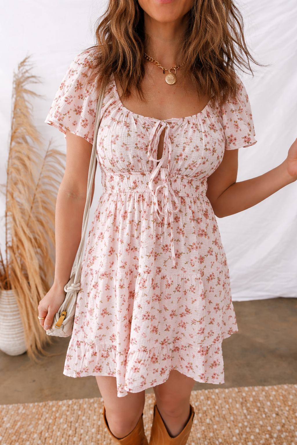 Threaded Pear Amari Ruffled Floral Mini Dress