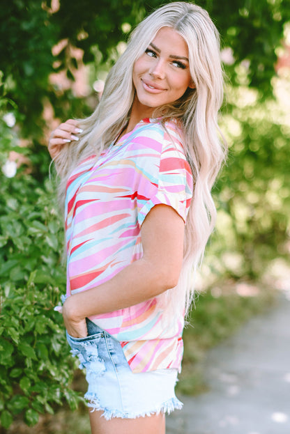 Threaded Pear Cali Abstract Short Sleeve Blouse