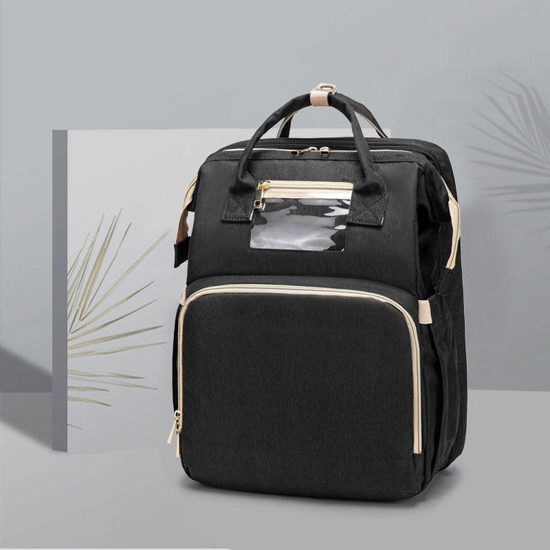 3-in-1 Mommy Bed Backpack with USB Charging | Folding Portable Baby Crib & Diaper Bag | Large Capacity Multi-Function Travel Backpack | Trendy Waterproof Maternity Bag for Moms & Dads | 2026 High-Fashion Smart Parenting Gear