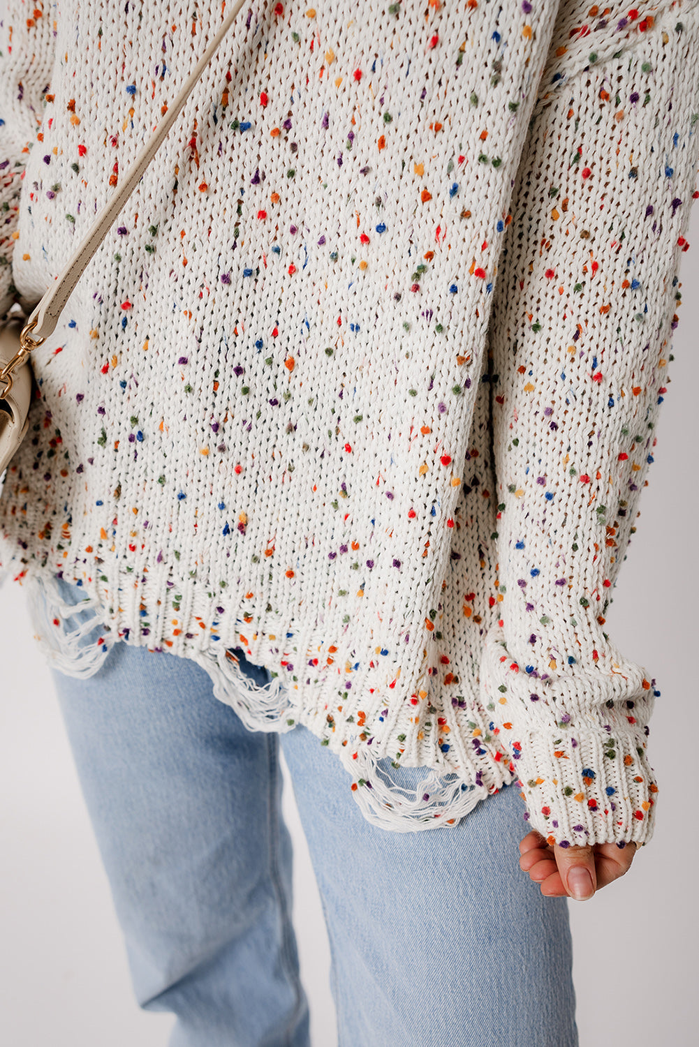 Threaded Pear Isabel Confetti Distressed Knit Sweater
