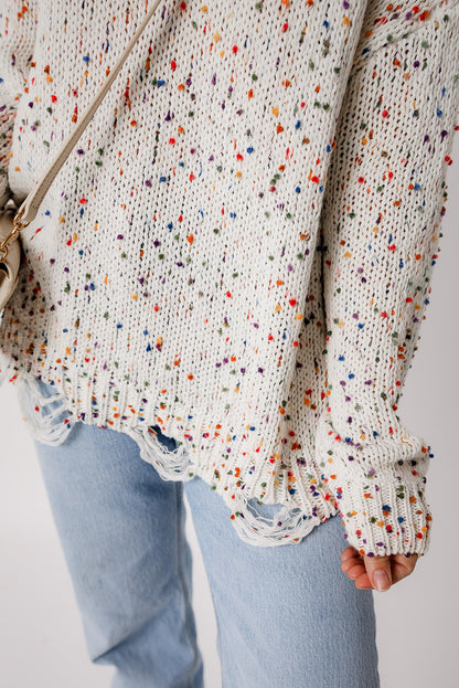 Threaded Pear Isabel Confetti Distressed Knit Sweater