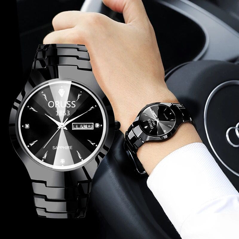 Tungsten Steel Color Waterproof Quartz Watch | Elegant Couple’s Calendar Wristwatch | Fashionable Student Daily Wear Watch | Trendy Minimalist Steel Watch for Men & Women | 2026 High-Fashion Precision Timepiece