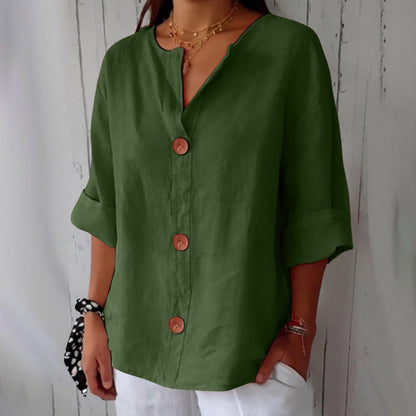 Women’s V-Neck Pullover Shirt | Casual Long-Sleeved Fashion Top | Elegant Loose-Fit Daily Blouse | Trendy Minimalist V-Neck Pullover for Ladies | 2026 High-Fashion Lightweight Autumn/Spring Top