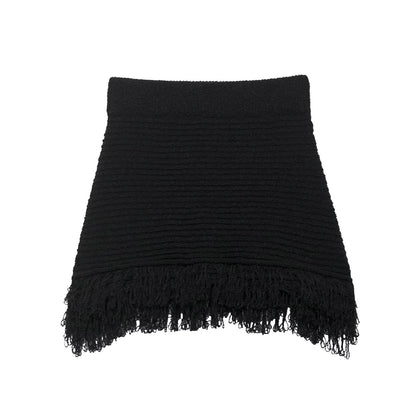 Tassel embellished plaid knitted jacket+half skirt set