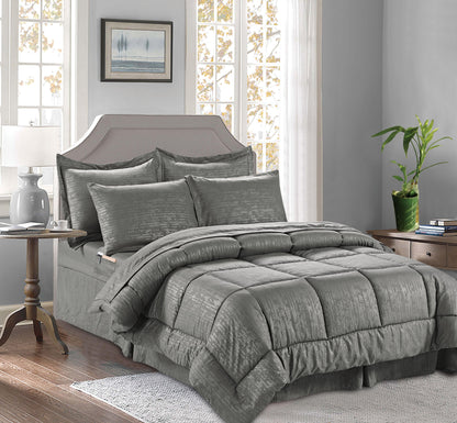 Elegant Comfort 8-Piece Bamboo Floral Pattern Comforter Set- Includes 4-Piece Sheet Set with Double Sided Storage Pockets