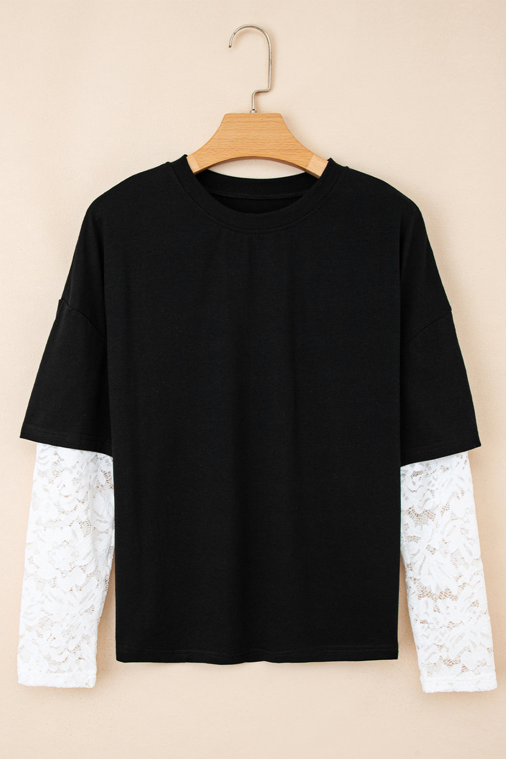 Threaded Pear Hallie Lace Long Sleeve Insert Drop Shoulder Top