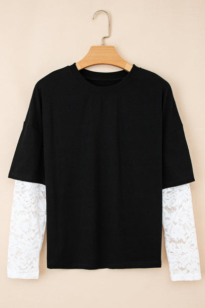 Threaded Pear Hallie Lace Long Sleeve Insert Drop Shoulder Top