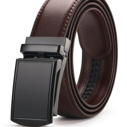 Men’s Luxury Automatic Buckle Leather Belt | Premium Ratchet Dress Belt for Men | Sleek Business Casual Waistband | Adjustable No-Hole Genuine Leather Belt