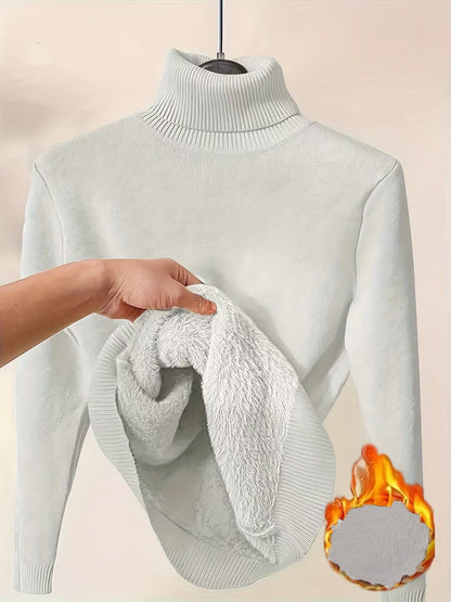 Women’s Fleece-Lined Turtleneck Sweater | Ultra-Warm Thick Knitted Pullover | Elegant Winter Thermal Knitwear | High-Sense Minimalist Slim Fit Sweater for Women