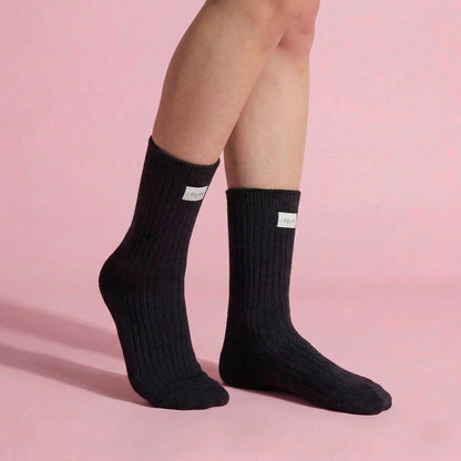 Anna-Kaci Women's 3-Pair Ribbed Crew Socks Set Soft Stretch Knit Fabric Minimal Everyday Comfort Socks