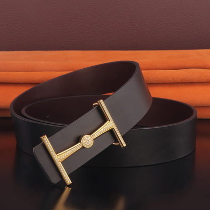 Men’s Smooth Buckle Leather Belt | Modern Simple Youth Fashion Waistband | Sleek Minimalist Casual Belt for Men | Trendy High-Sense Smooth Finish Belt