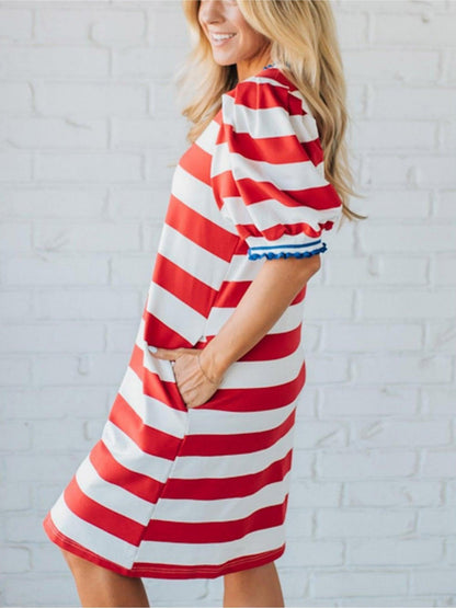 Womens Stripe Contrast Trim Dresses Casual Fashion Summer Shift Mini Dress Striped