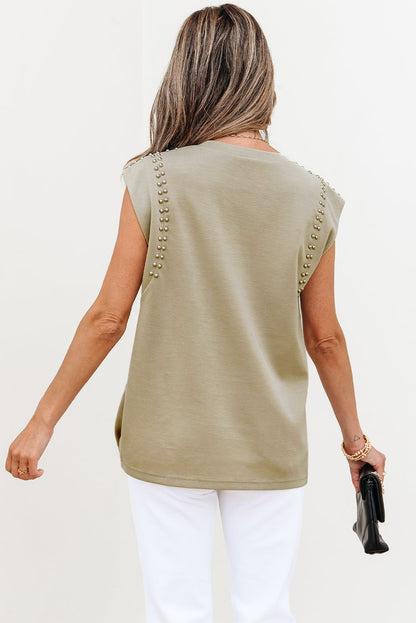 Threaded Pear Julietta Studded Cap Sleeve Round Neck Top