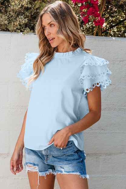 Threaded Pear Jessie Layered Ric Rac Cap Sleeve Filled Neck Blouse