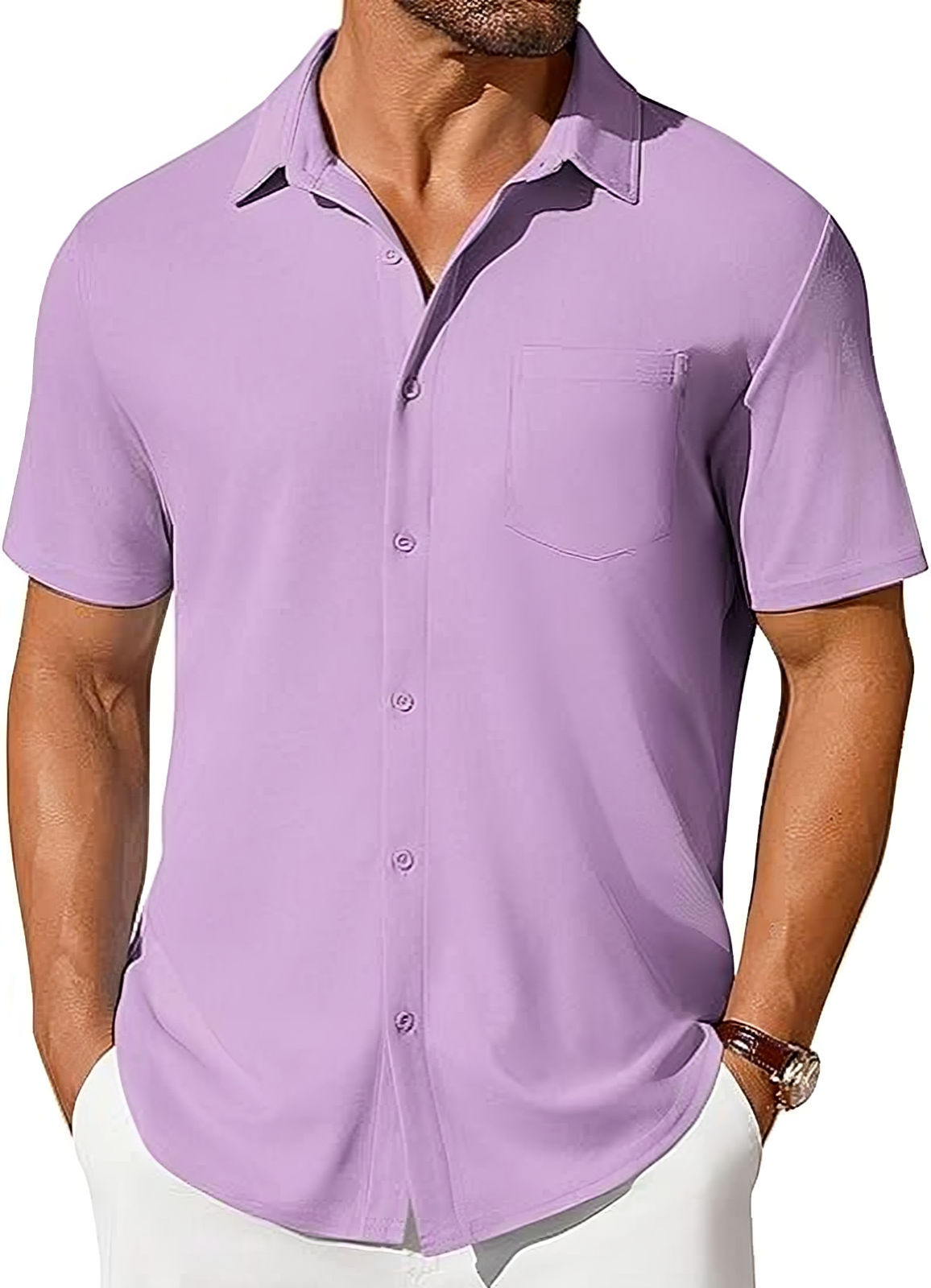 Men’s Short Sleeve Button-Up Shirt | Premium Wrinkle & Crease Resistant Fabric | Non-Iron Modern Business Casual Shirt | Travel-Friendly Lightweight Men's Summer Top