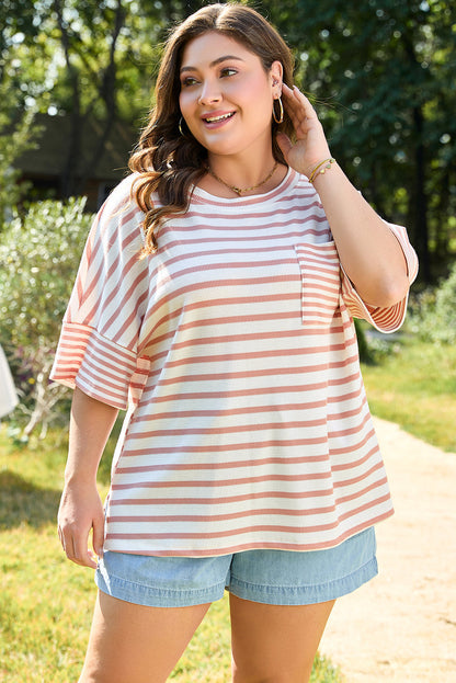 Threaded Pear Amari Plus Size Stripe Waffle Knit Top