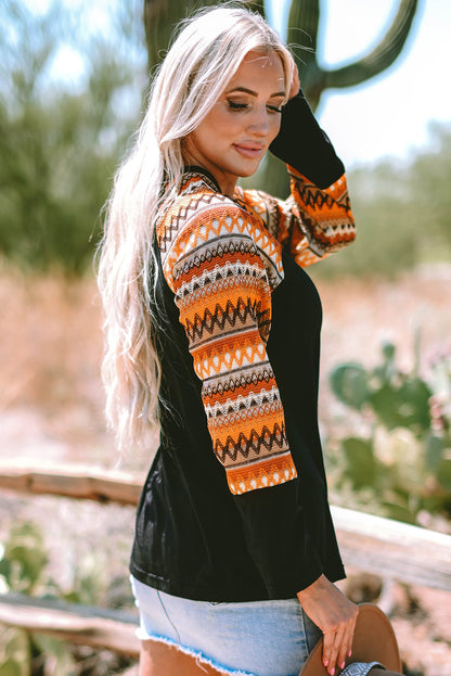 Threaded Pear Aurora Raglan Patchwork Long Sleeve Top
