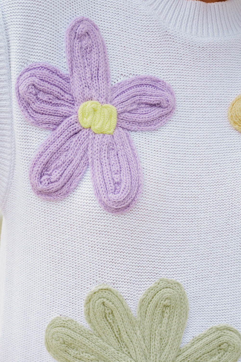 Threaded Pear Hannah Crochet Flower Knit Short Sleeve Sweater Top