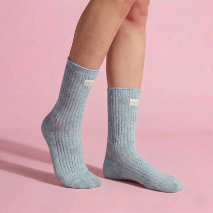 Anna-Kaci Women's 3-Pair Ribbed Crew Socks Set Soft Stretch Knit Fabric Minimal Everyday Comfort Socks
