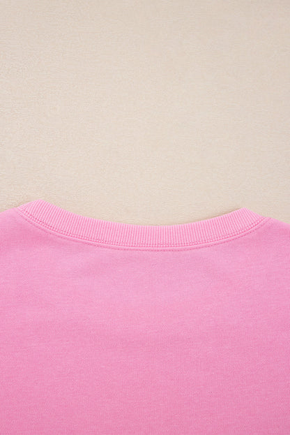 Threaded Pear Pink Big Bow Lace Embroidered Dolman Sleeve Slit Plus Size Sweatshirt