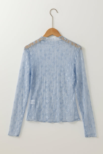 Threaded Pear Adalynn Sheer Floral Lace Long Sleeve Top