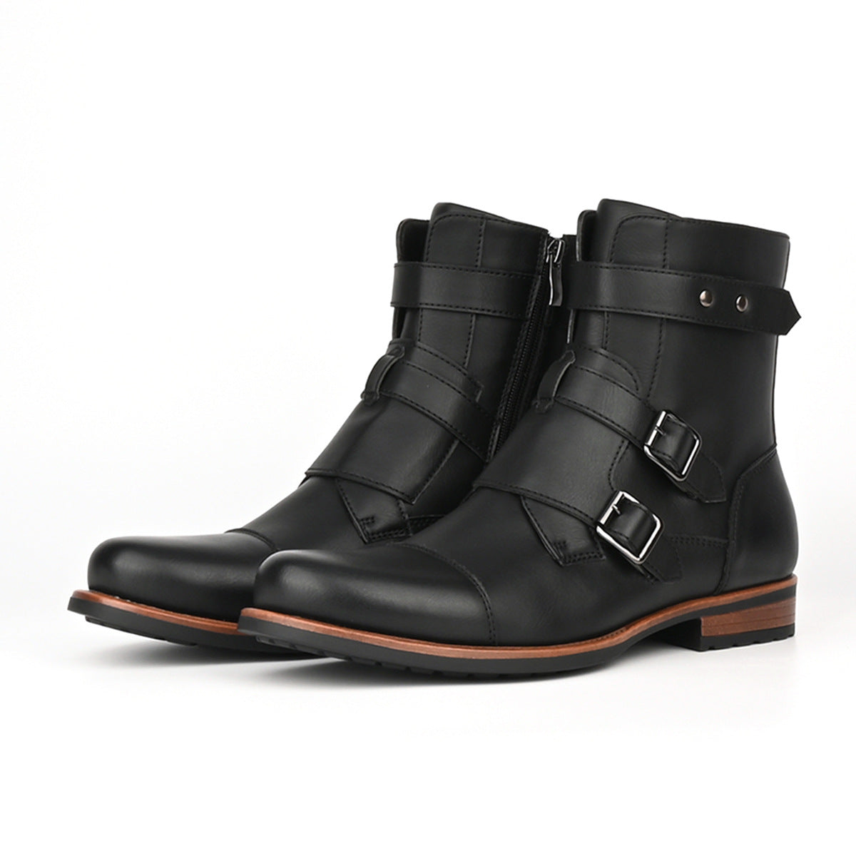Men’s Minimalist Denim Vintage Boots | Metal Buckle Side-Zip Casual Boots | Low-Heeled Rugged Denim Footwear | Modern Retro Streetwear Boots for Men