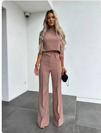 Women's Elegant Solid Color Half Sleeve Short Top