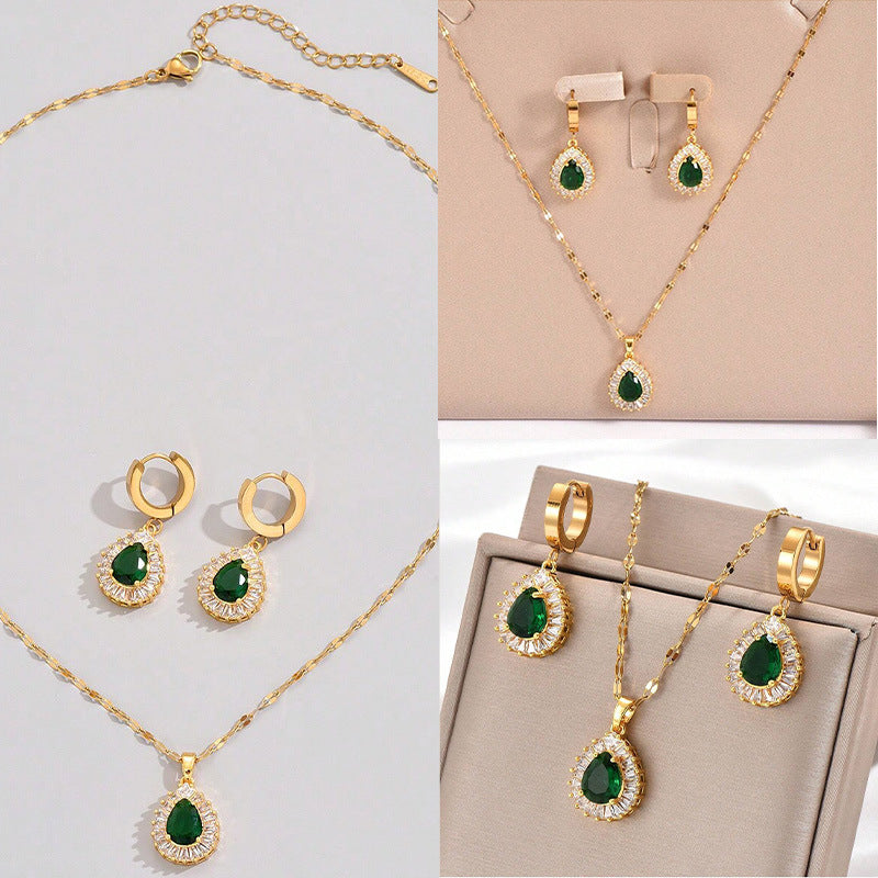 Retro Hong Kong Style Jade White Jewelry Set | Gold-Tone Suit Necklace & Earrings | High-Sense Vintage Minimalist Jewelry | Trendy All-Match 90s Aesthetic Ensemble | 2026 High-Fashion Radiant Women’s Suit Accessories