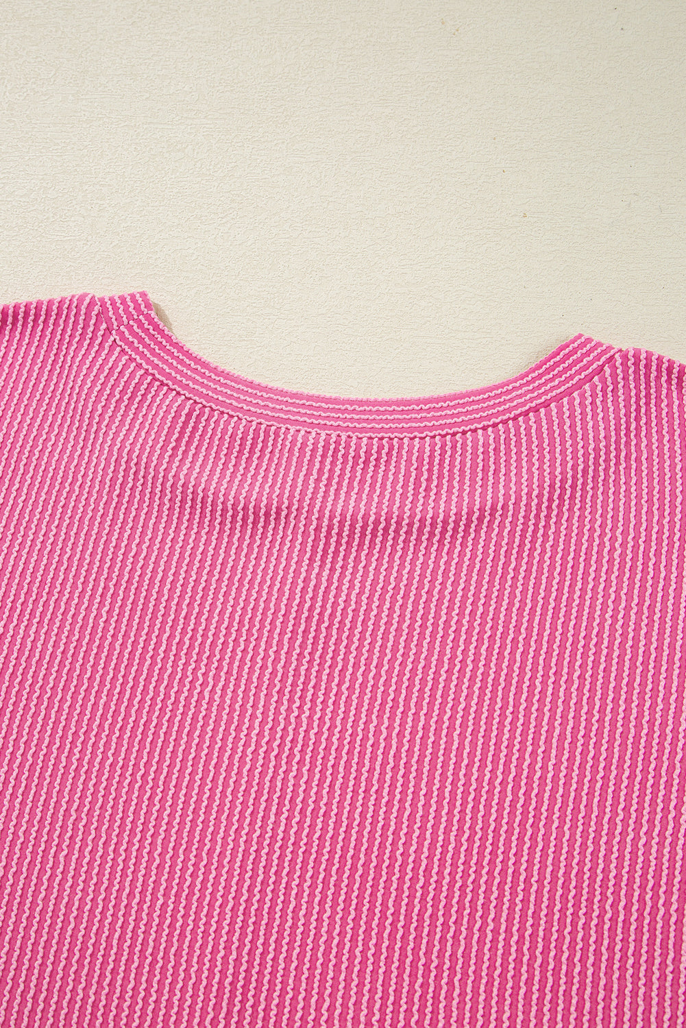 Threaded Pear Bonbon Spiral Ribbed Exposed Seam Detail Plus Size Long Sleeve Top