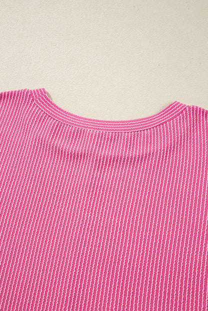 Threaded Pear Bonbon Spiral Ribbed Exposed Seam Detail Plus Size Long Sleeve Top
