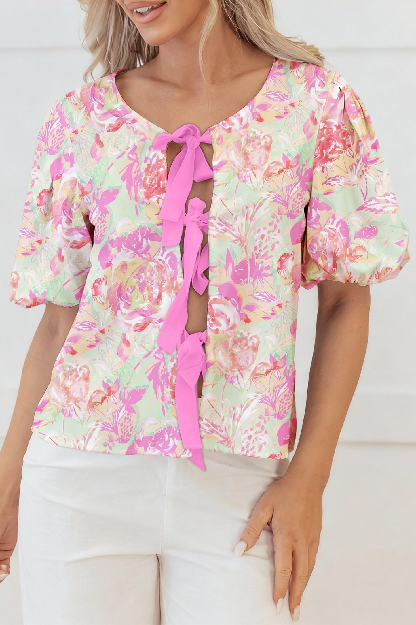 Threaded Pear Ayla Short Puff Sleeve Blouse