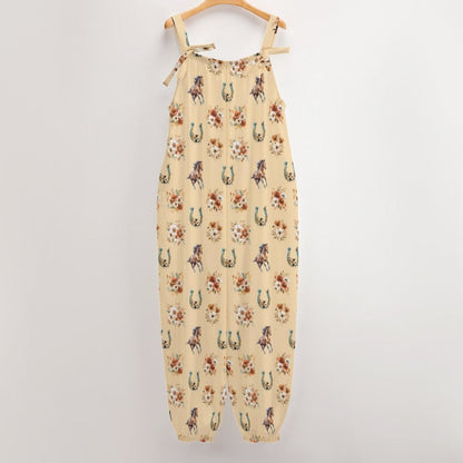 Baha Ranch Floral Horse Western Country Girl Overalls Jumpsuit