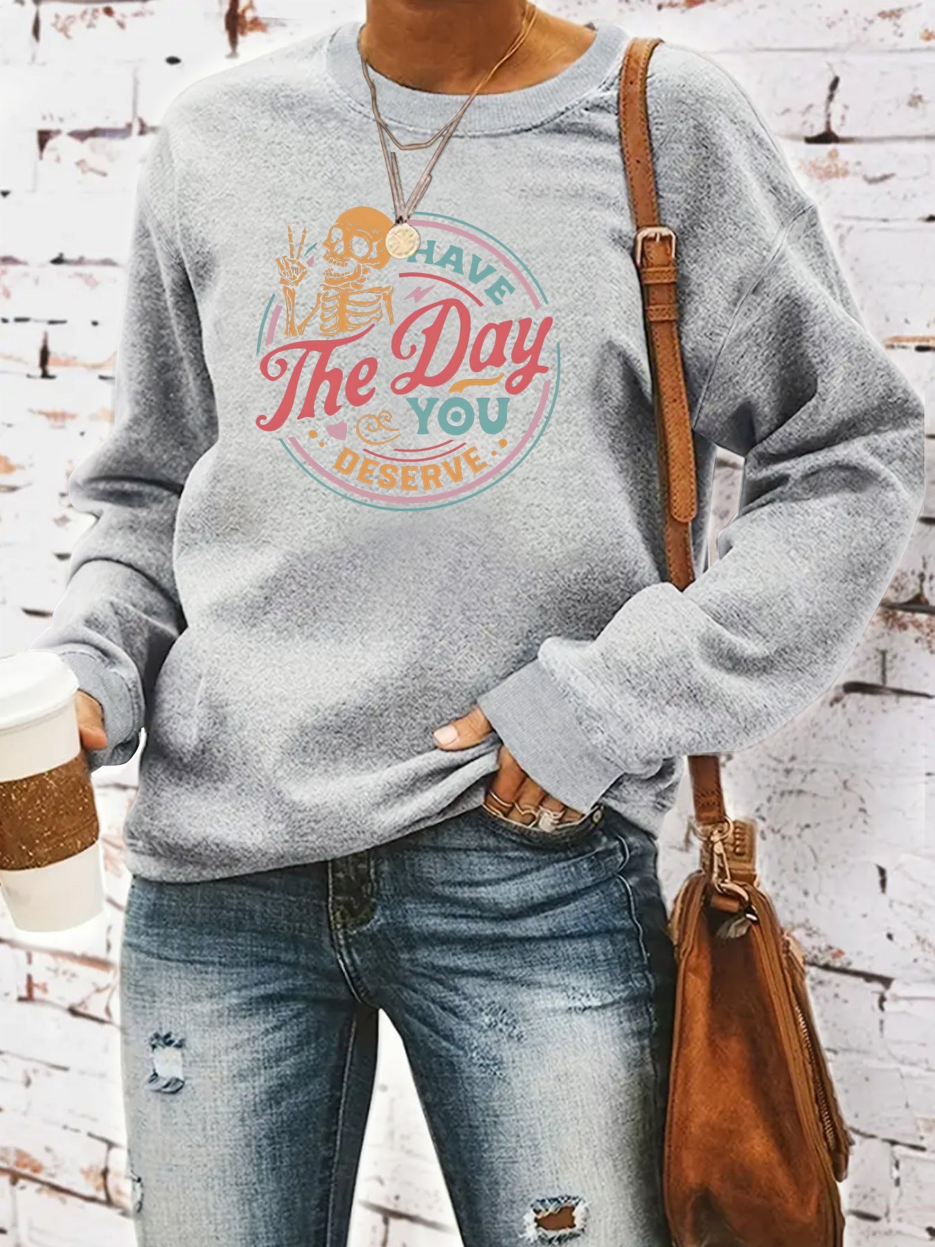 The Day Pattern Printed Round Neck Hoodie