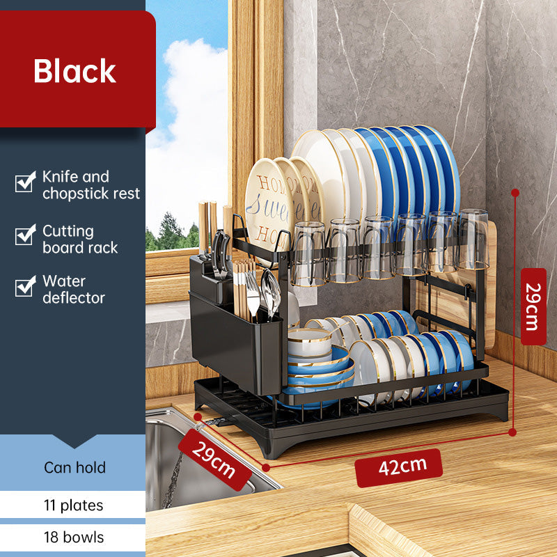 2-Tier Household Dish Rack: Countertop Storage with Drainboard