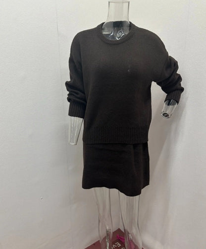Sweater Skirt Sets For Women 2 Pieces Knit Casual Versatile Long Sleeve Pullover Elegant Solid High Waist Mini Skirt Outfit