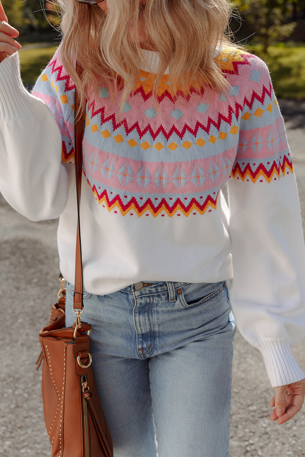 Threaded Pear Avery Print Drop Shoulder Sweater