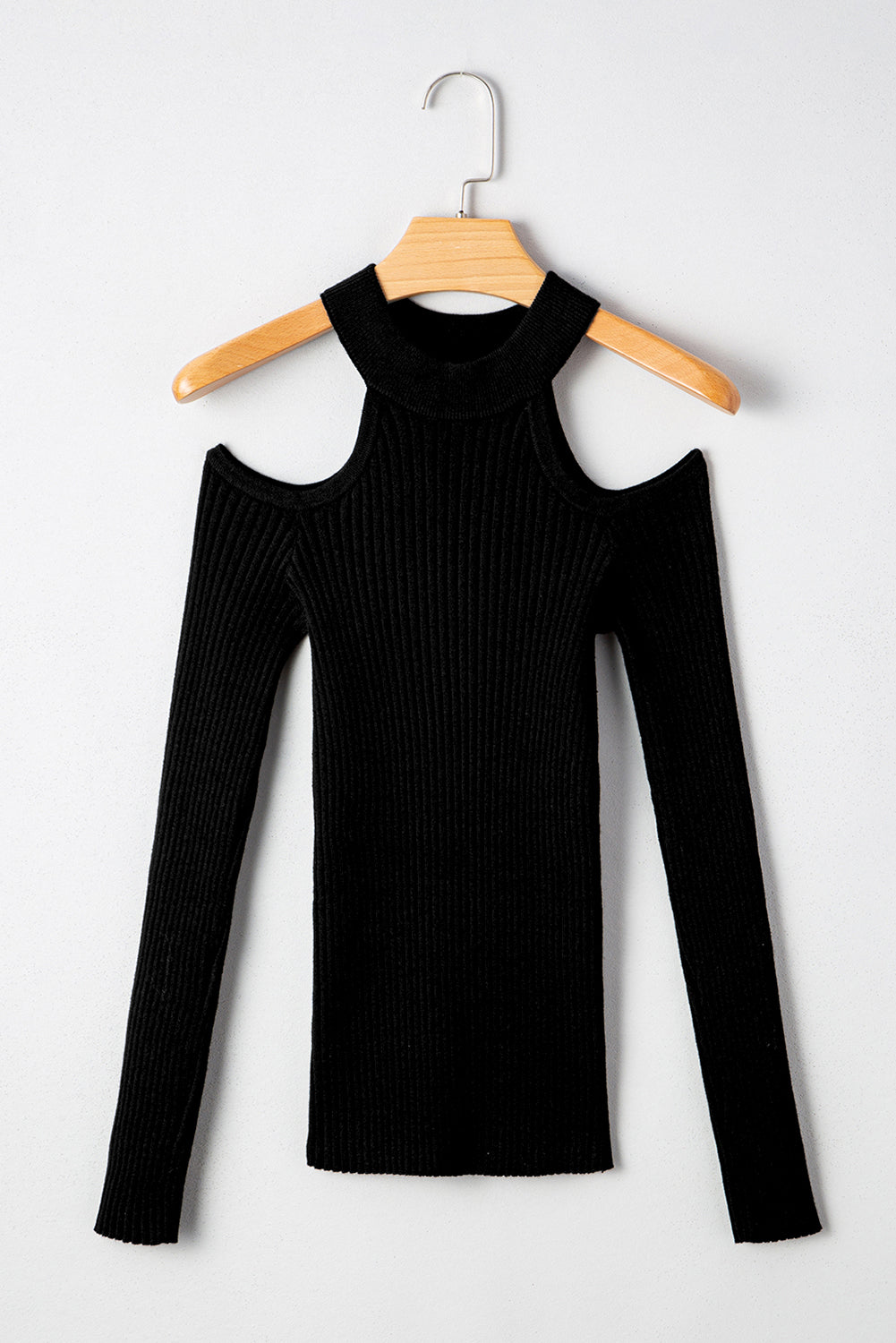 Threaded Pear Bailey Ribbed Knit Cold Shoulder Sweater