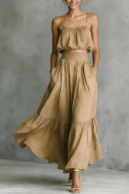 Women’s Two-Piece High-Waist Flared Skirt Set | Elegant Matching Crop Top & Skirt Duo | Luxury Structured Flared Midi Set | Trendy High-Fashion Co-ord Set for Women | 2026 Chic Professional & Social Skirt Suit