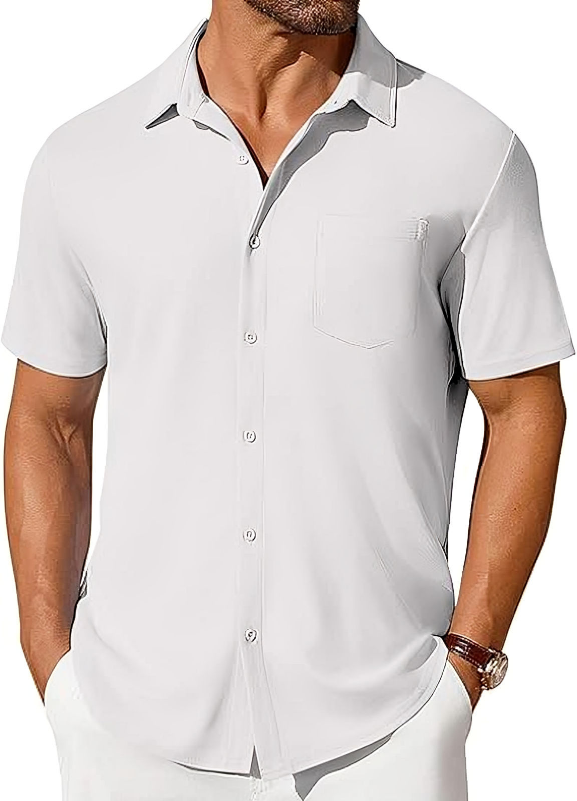Men’s Short Sleeve Button-Up Shirt | Premium Wrinkle & Crease Resistant Fabric | Non-Iron Modern Business Casual Shirt | Travel-Friendly Lightweight Men's Summer Top